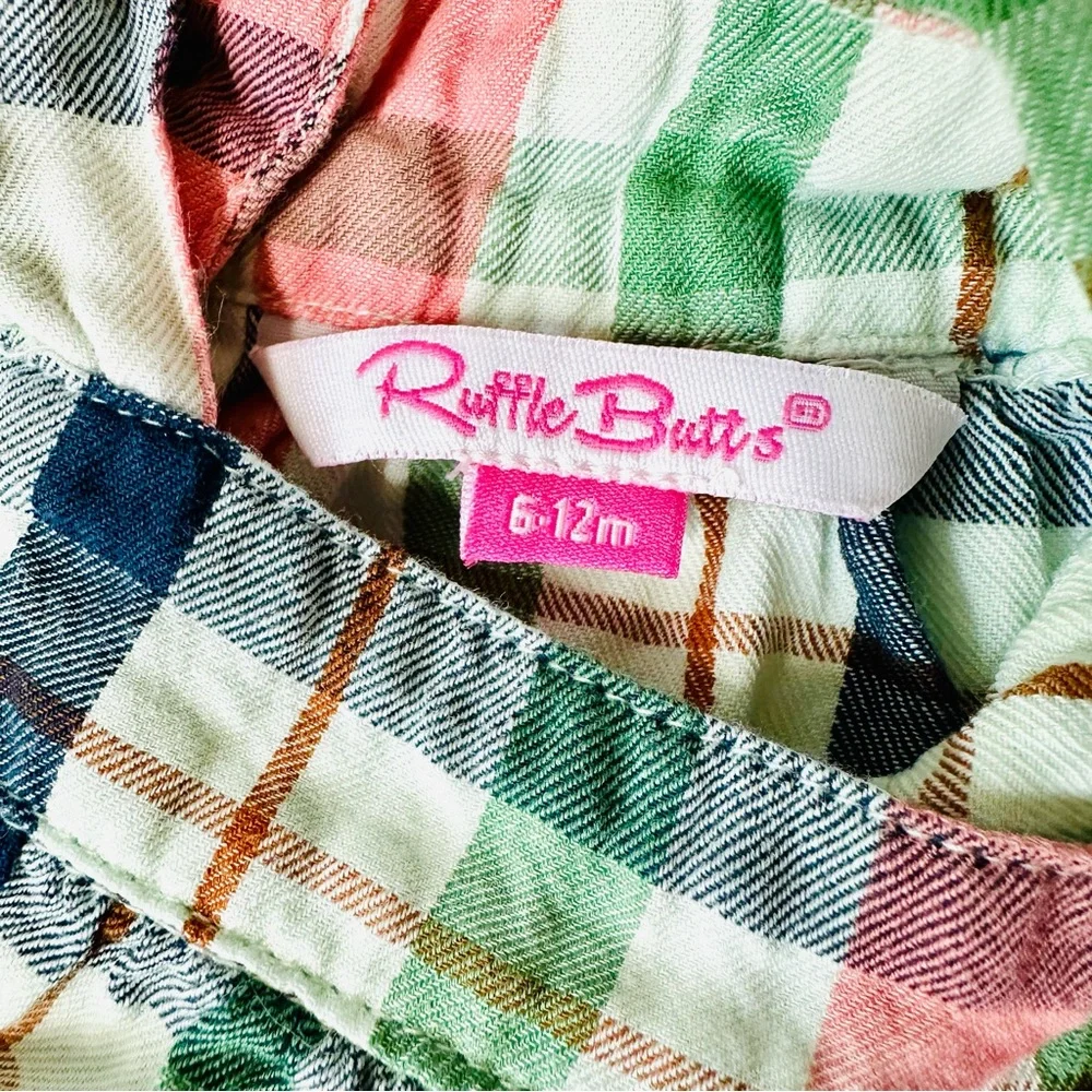 Rufflebutts Plaid Pink Green Blue Dress 6-12 months